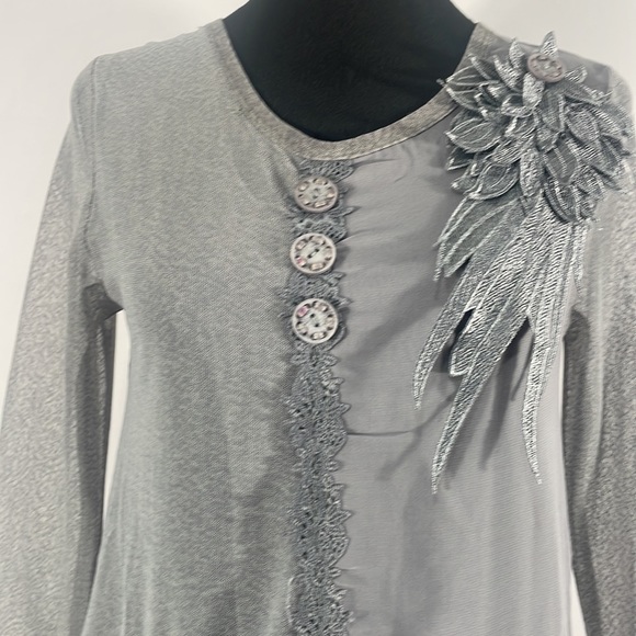 Pretty Angel Tunic,Dress,Fringe details,Sheer, Long Sleeve,Gray, Small,NWT - Picture 5 of 13